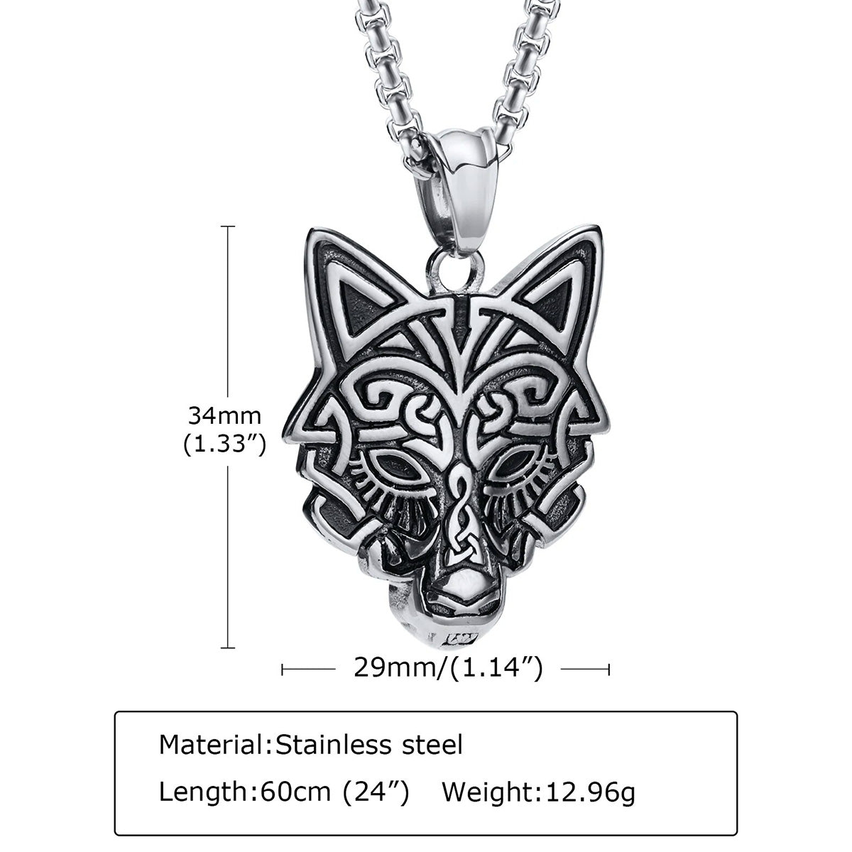 Viking - Rock Punk Wolf Head Necklaces for Men, Solid Stainless Steel Material Viking Animal Style Pendant