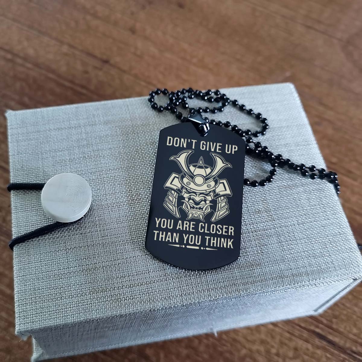 Samurai Dog Tag - Don't Give Up - It's About Being Better Than You Were The Day Before - Bushido - Katana - Ronin - Miyamoto Musashi - Samurai Necklace - Engrave Dog Tag