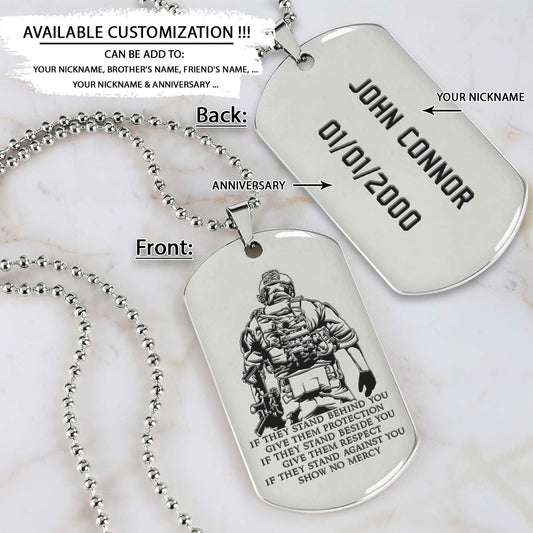 Soldier Dog Tag - IF - Show No Mercy - Army - Navy - Marines - Air Force - Soldier Necklace - Engrave Dog Tag