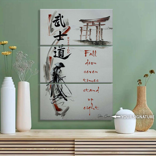 Samurai - 3 Piece Wall Art - SA075 - Fall Down Seven Times Stand Up Eight - Samurai Canvas