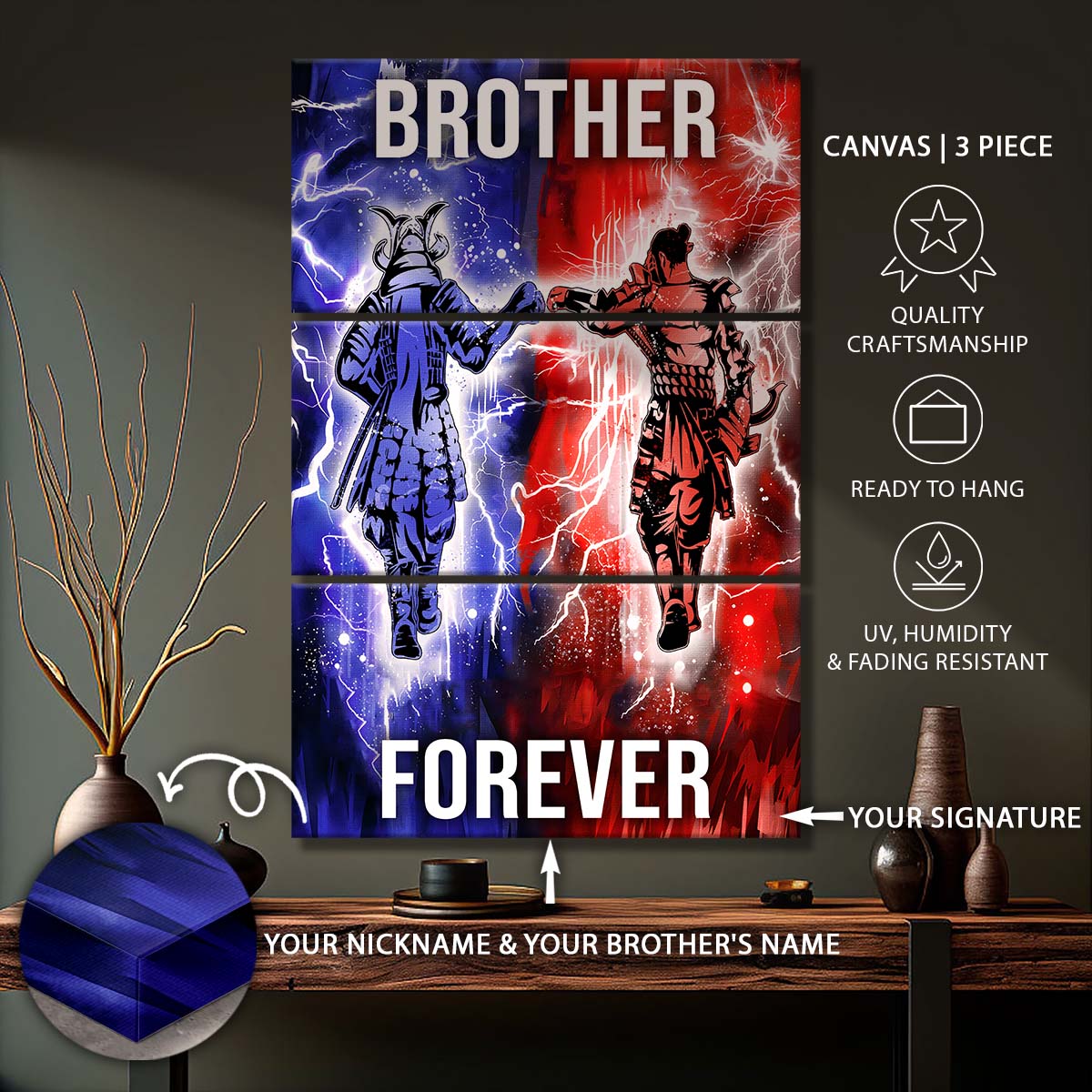 Samurai - 3 Piece Wall Art - SA100 - Brother Forever - Bushido - Katana - Ronin - Miyamoto Musashi - Samurai Canvas