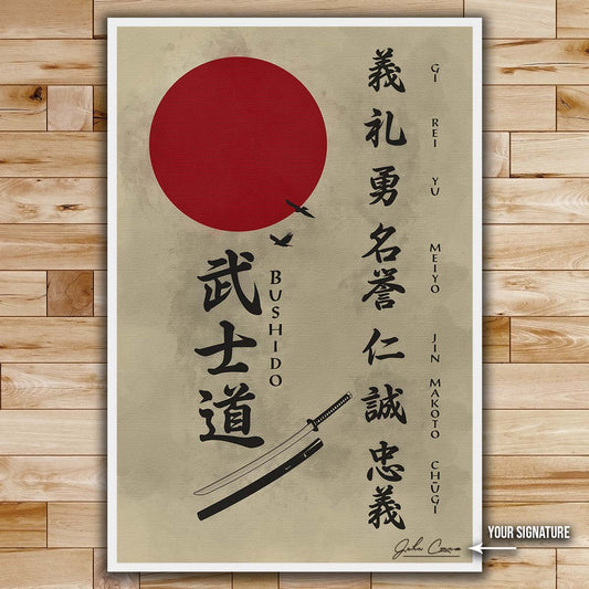 Samurai Wall Art - Samurai Poster - Samurai Canvas - The Seven Virtues Of Bushido - SA073 - Vertical Poster - Vertical Canvas