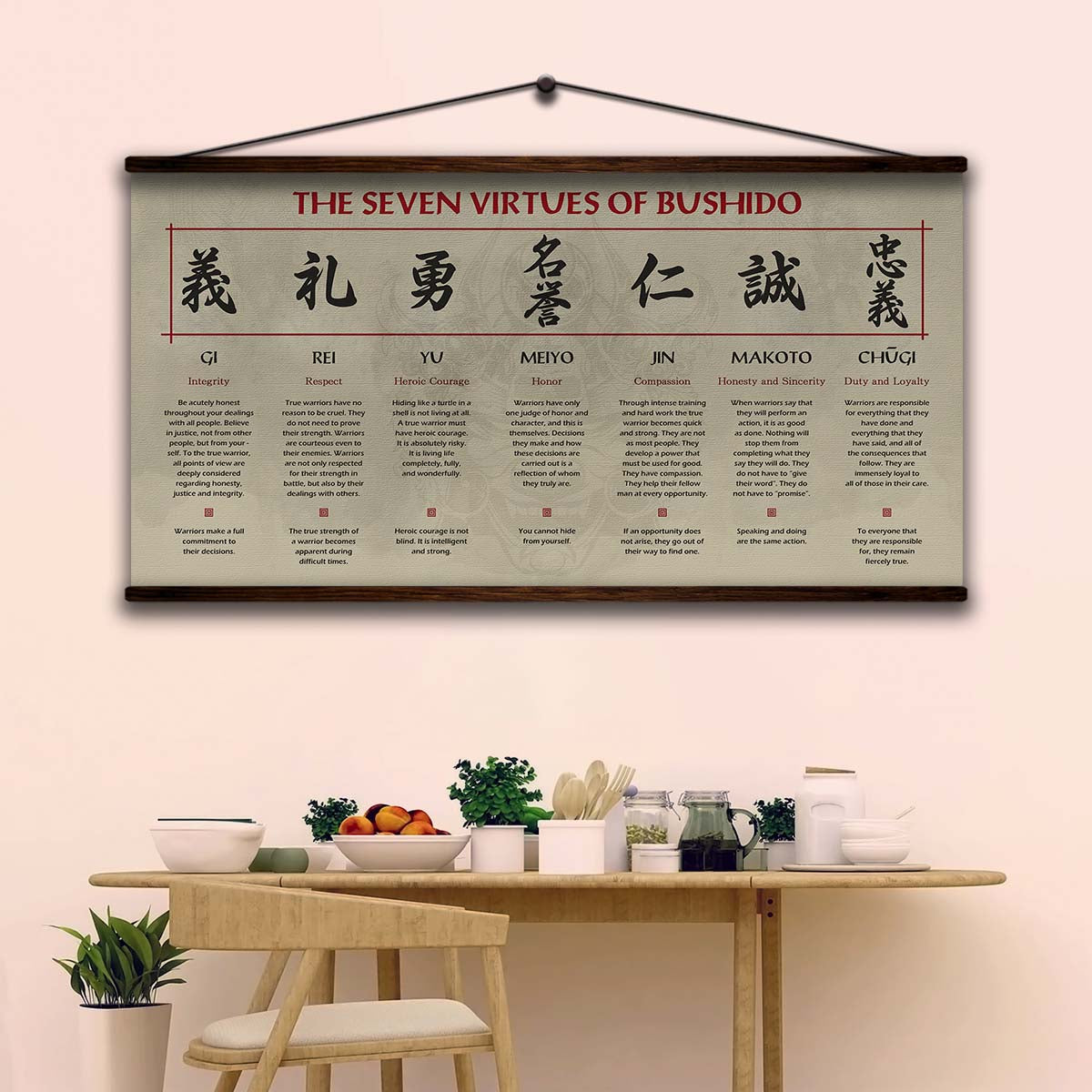 Samurai Wall Art - Samurai Poster - Samurai Canvas - The Seven Virtues Of Bushido - SA098 - Horizontal Poster - Horizontal Canvas