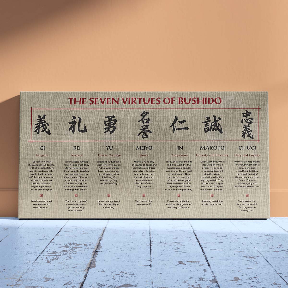 Samurai Wall Art - Samurai Poster - Samurai Canvas - The Seven Virtues Of Bushido - SA098 - Horizontal Poster - Horizontal Canvas