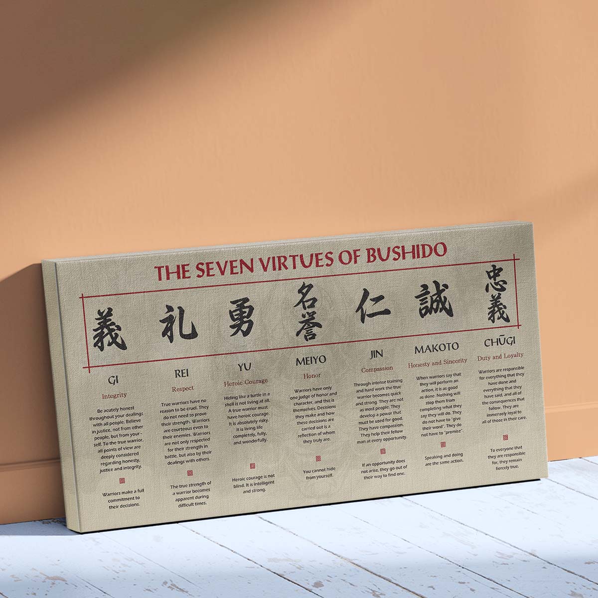 Samurai Wall Art - Samurai Poster - Samurai Canvas - The Seven Virtues Of Bushido - SA098 - Horizontal Poster - Horizontal Canvas