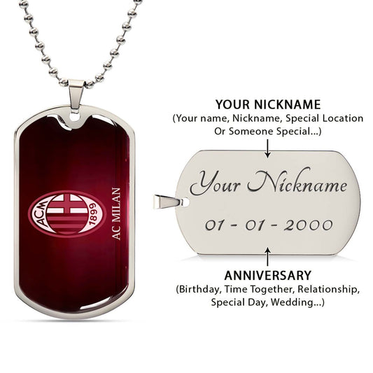 Soccer Dog Tag Necklace - SCD001 - AC Milan - Military Ball Chain