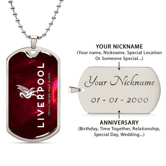 Soccer Dog Tag Necklace - SCD007 - You Never Walk Alone - Liverpool FC - Football Club - Military Ball Chain