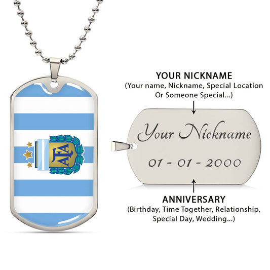 Soccer Dog Tag Necklace - SCD009 - Argentina - National Football Team - Military Ball Chain