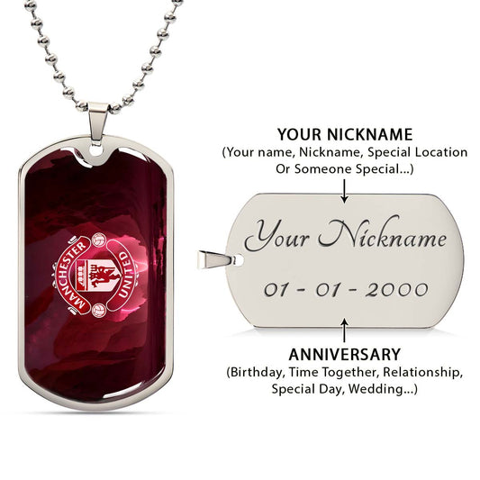 Soccer Dog Tag Necklace - SCD011 - Manchester United - Military Ball Chain