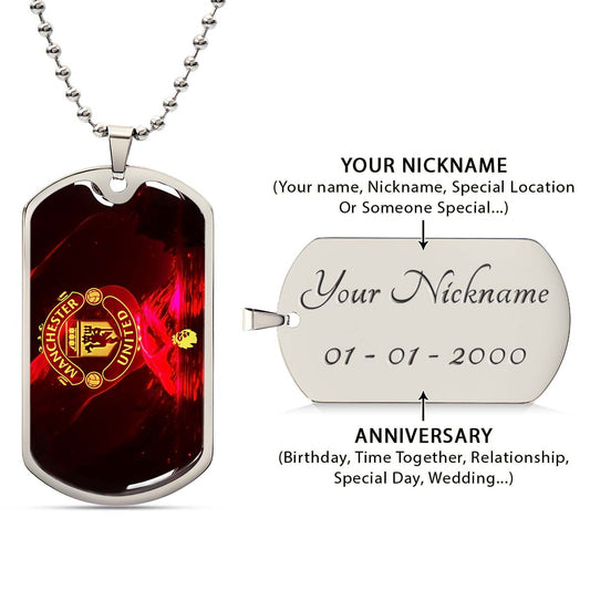 Soccer Dog Tag Necklace - SCD013 - Manchester United - Military Ball Chain