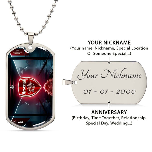 Soccer Dog Tag Necklace - SCD014 - Arsenal FC - UEFA Champions League - Military Ball Chain