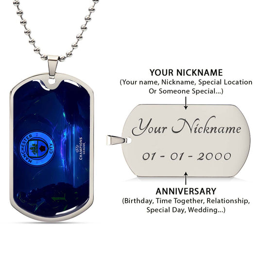 Soccer Dog Tag Necklace - SCD019 - Manchester City - UEFA Champions League - Military Ball Chain