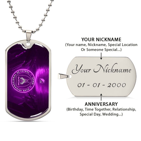 Soccer Dog Tag Necklace - SCD023 - Inter Miami CF - Military Ball Chain