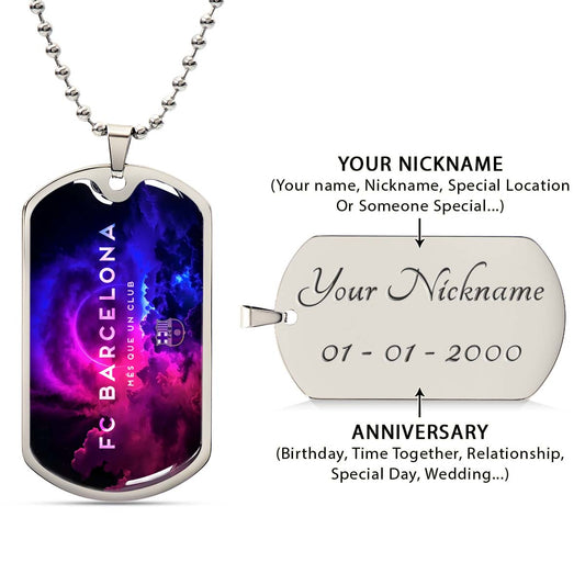 Soccer Dog Tag Necklace - SCD024 - FC Barcelona - FCB - Military Ball Chain