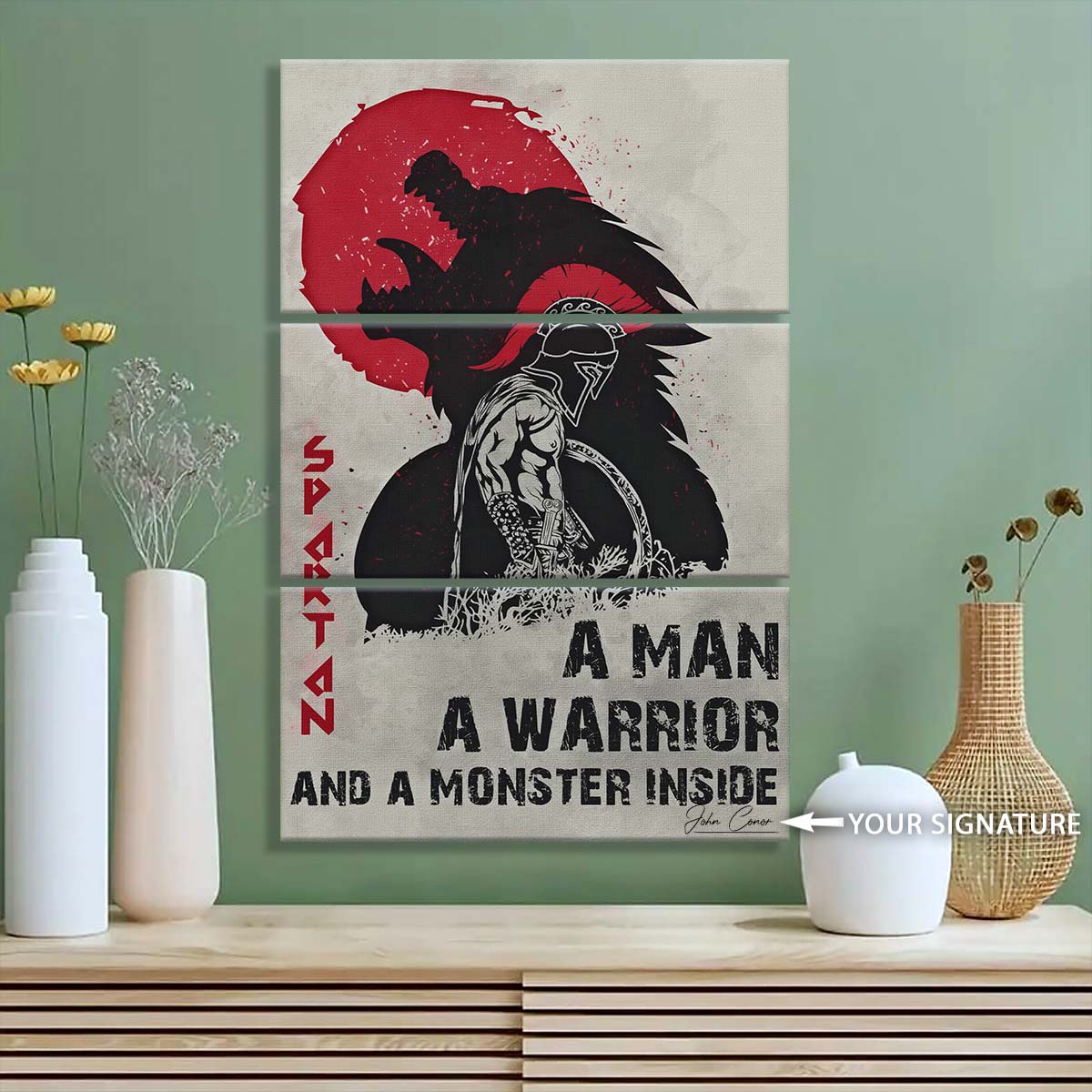 Spartan Warrior - 3 Piece Wall Art - WA001 - A Monster Inside - Sparta - Leonidas - Gladiator - Spartan Warrior Canvas