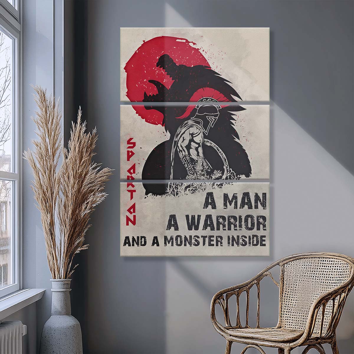 Spartan Warrior - 3 Piece Wall Art - WA001 - A Monster Inside - Sparta - Leonidas - Gladiator - Spartan Warrior Canvas