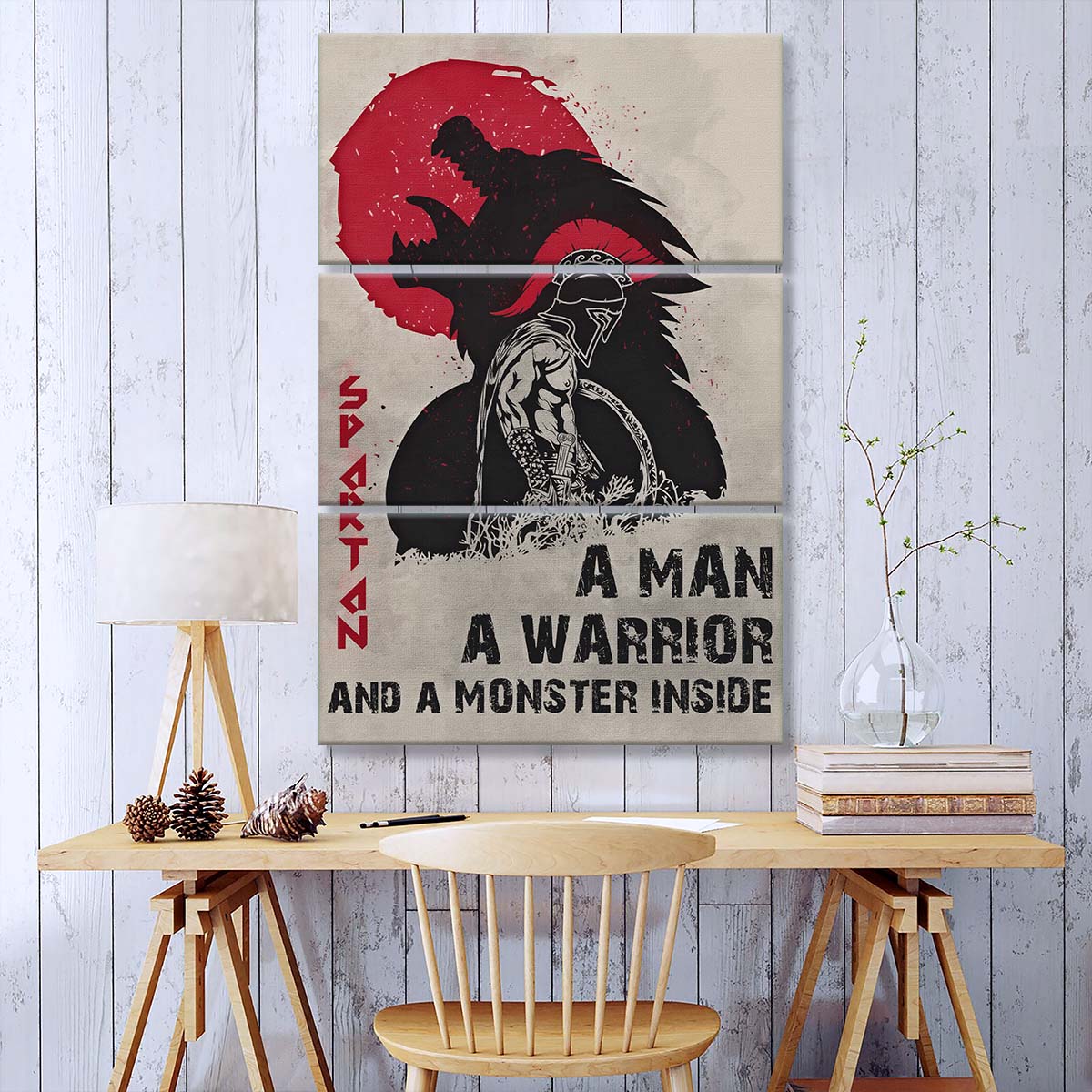Spartan Warrior - 3 Piece Wall Art - WA001 - A Monster Inside - Sparta - Leonidas - Gladiator - Spartan Warrior Canvas