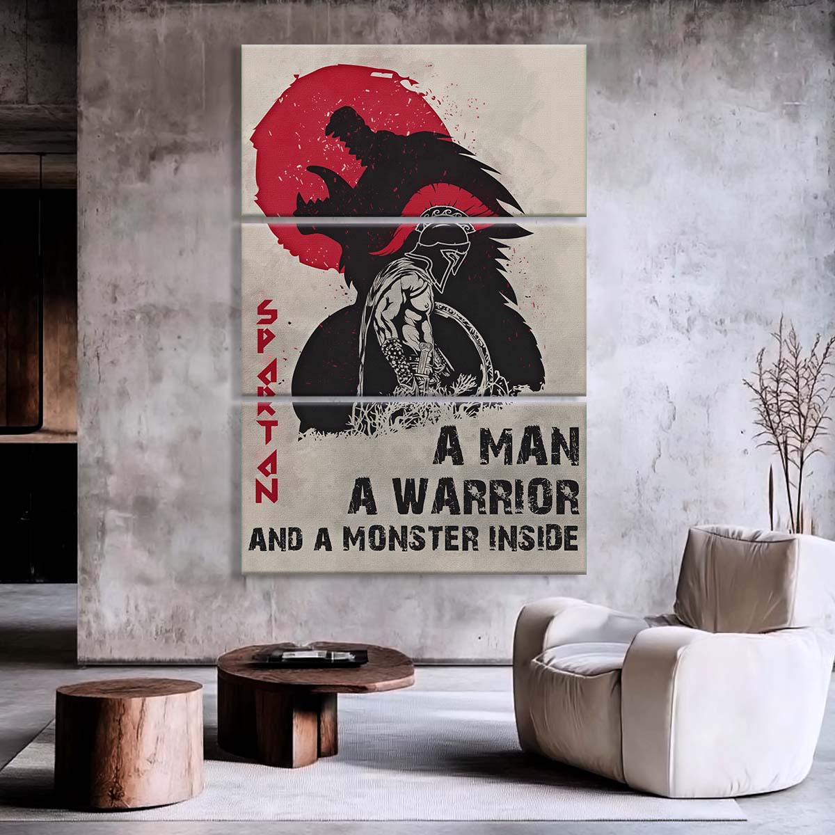 Spartan Warrior - 3 Piece Wall Art - WA001 - A Monster Inside - Sparta - Leonidas - Gladiator - Spartan Warrior Canvas