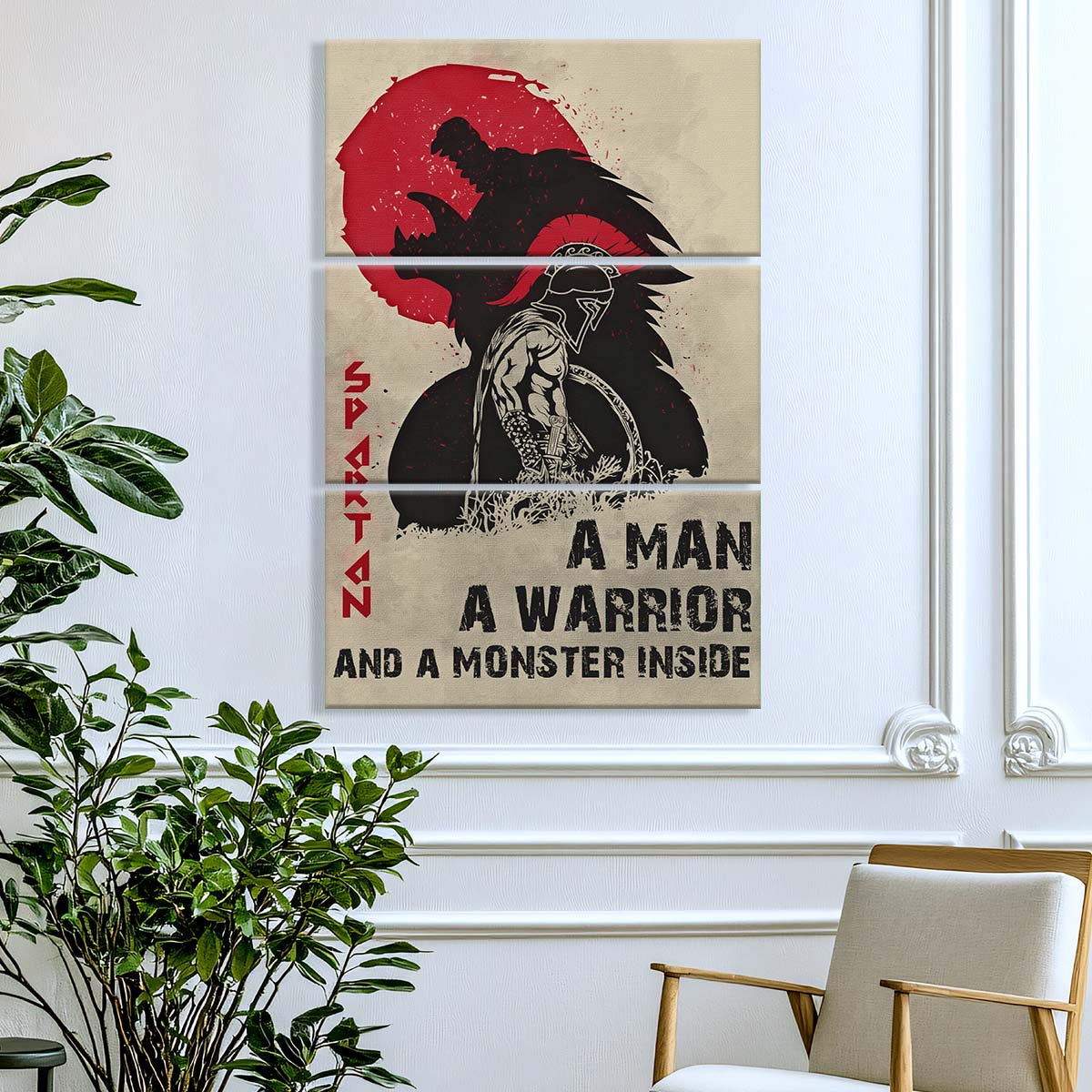 Spartan Warrior - 3 Piece Wall Art - WA001 - A Monster Inside - Sparta - Leonidas - Gladiator - Spartan Warrior Canvas