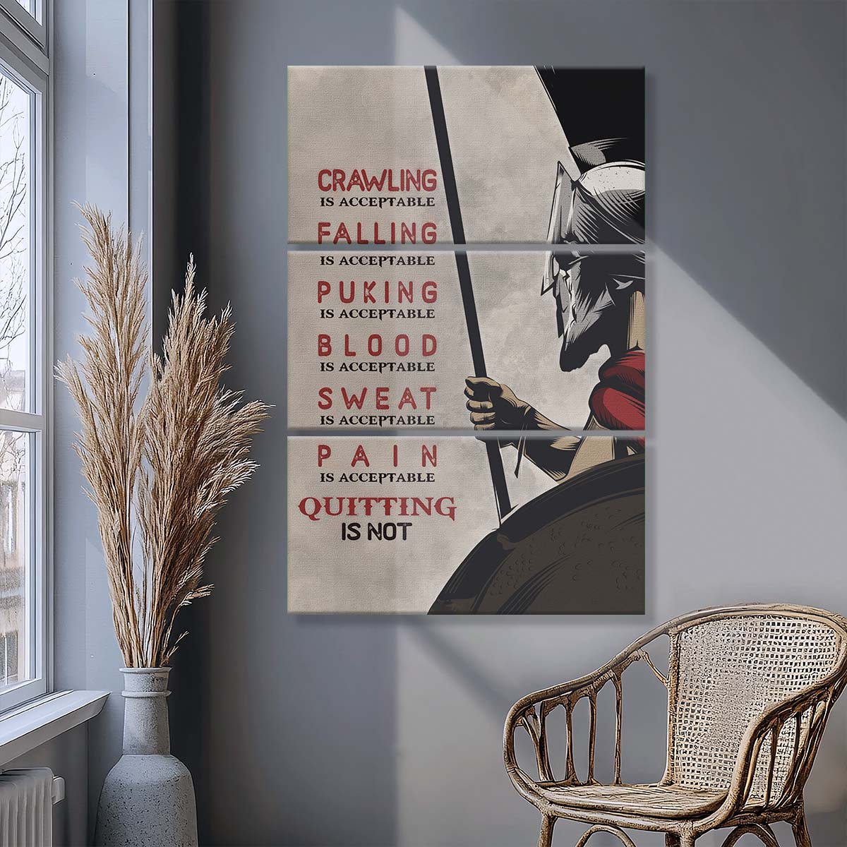 Spartan Warrior - 3 Piece Wall Art - WA018 - Quitting Is Not - Sparta - Leonidas - Gladiator - Spartan Warrior Canvas