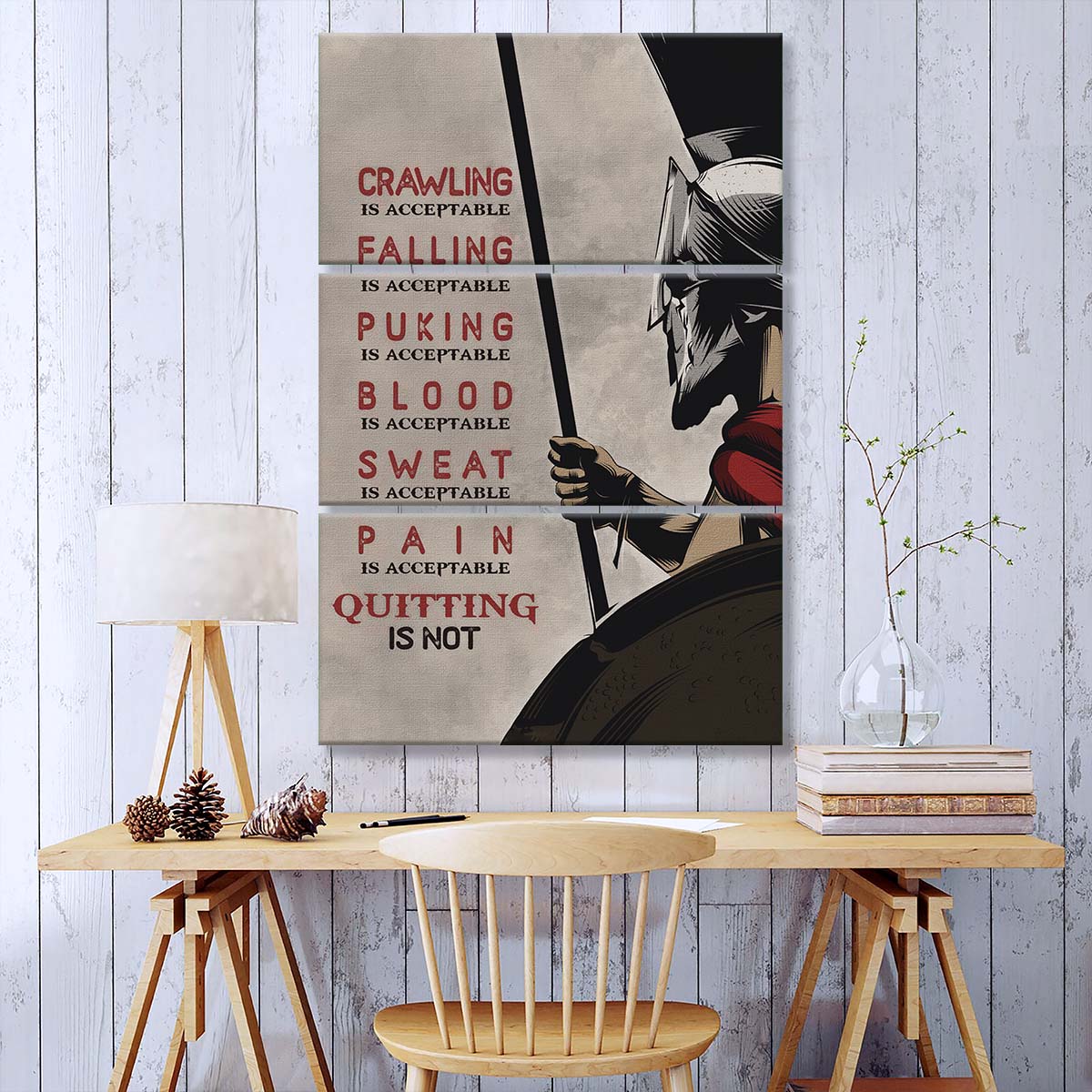 Spartan Warrior - 3 Piece Wall Art - WA018 - Quitting Is Not - Sparta - Leonidas - Gladiator - Spartan Warrior Canvas