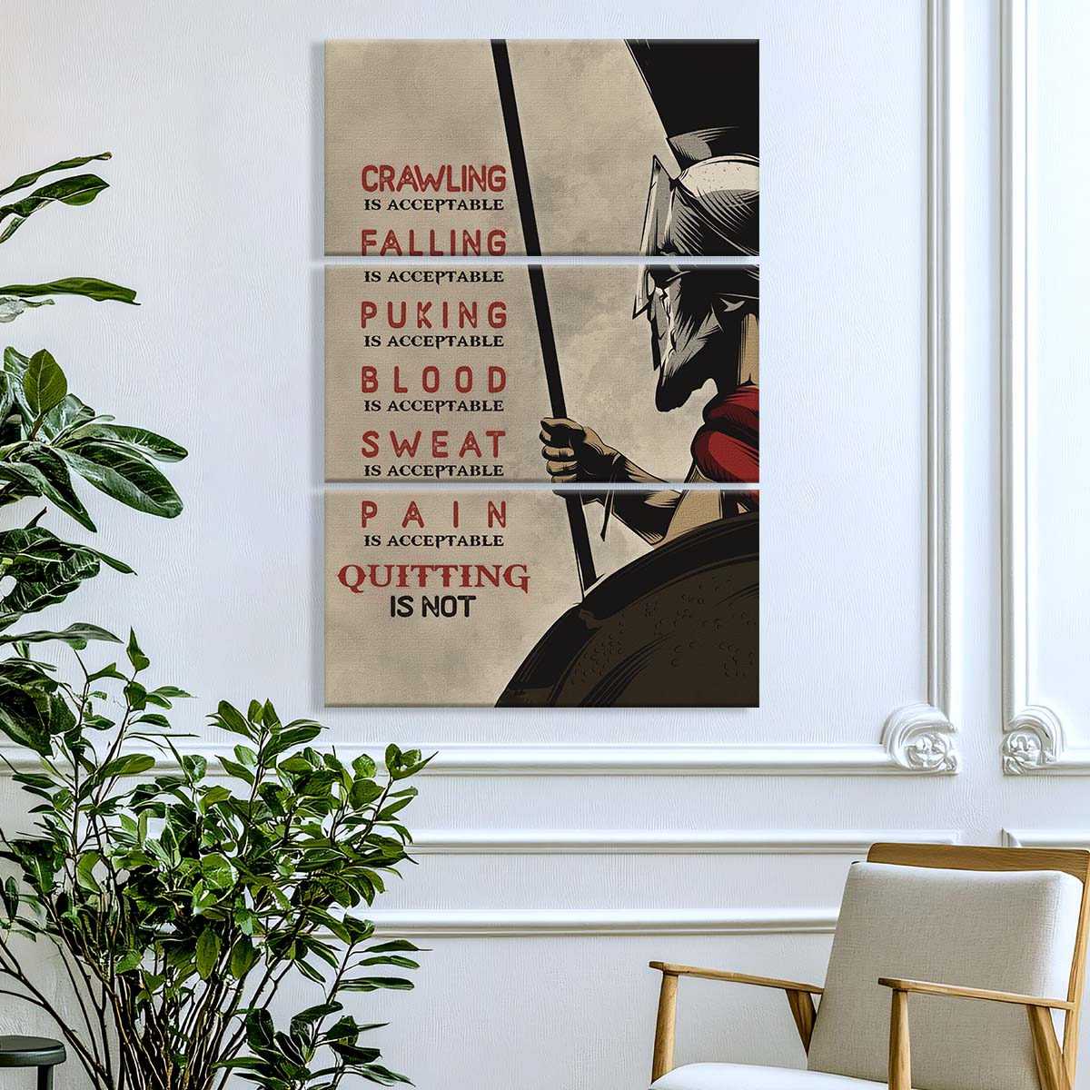 Spartan Warrior - 3 Piece Wall Art - WA018 - Quitting Is Not - Sparta - Leonidas - Gladiator - Spartan Warrior Canvas