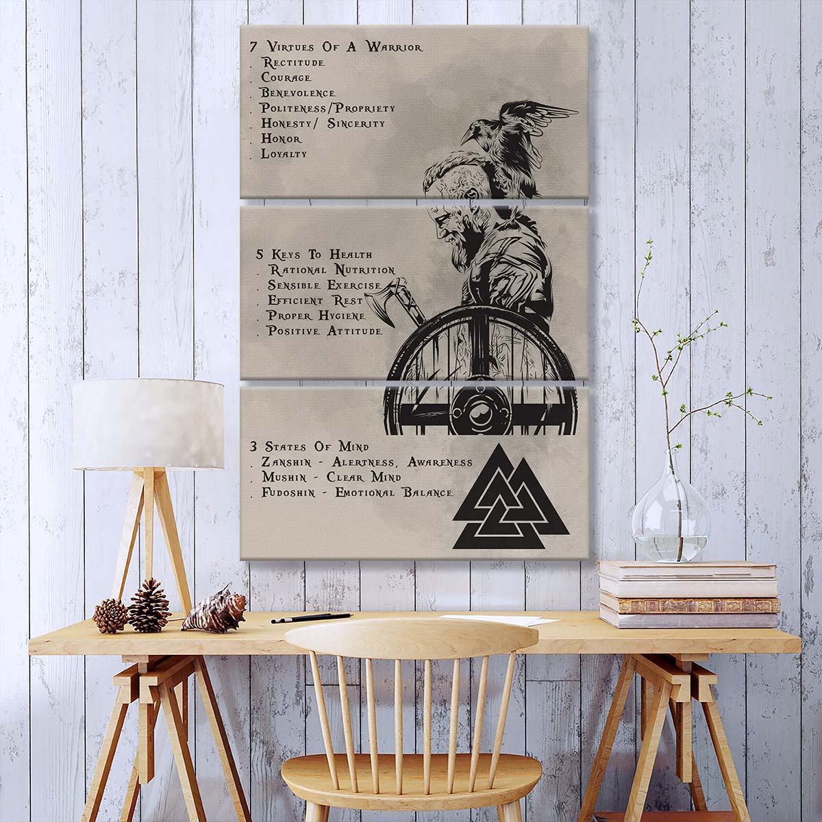 Viking - 3 Piece Wall Art - VK017 - 7 5 3 CODE - Ragnar Lothbrok - Viking Canvas