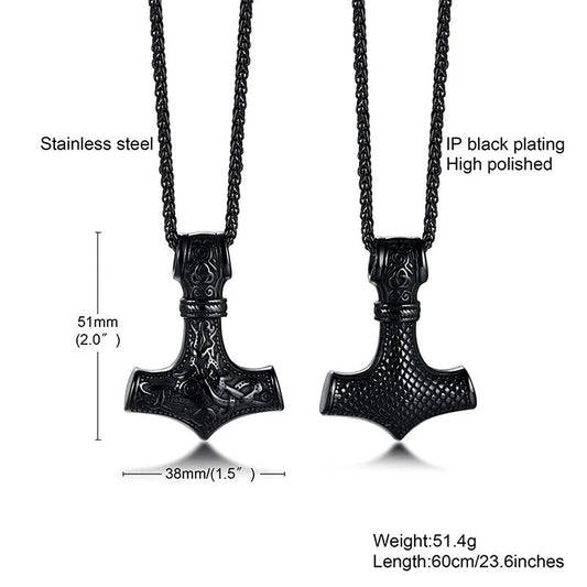 Viking - Men's Vintage Retro Norse Viking Necklaces, Rock Punk Thor Mjolnir Hammer Pendant,Scandinavian Nodic Amulet Rune Jewelry