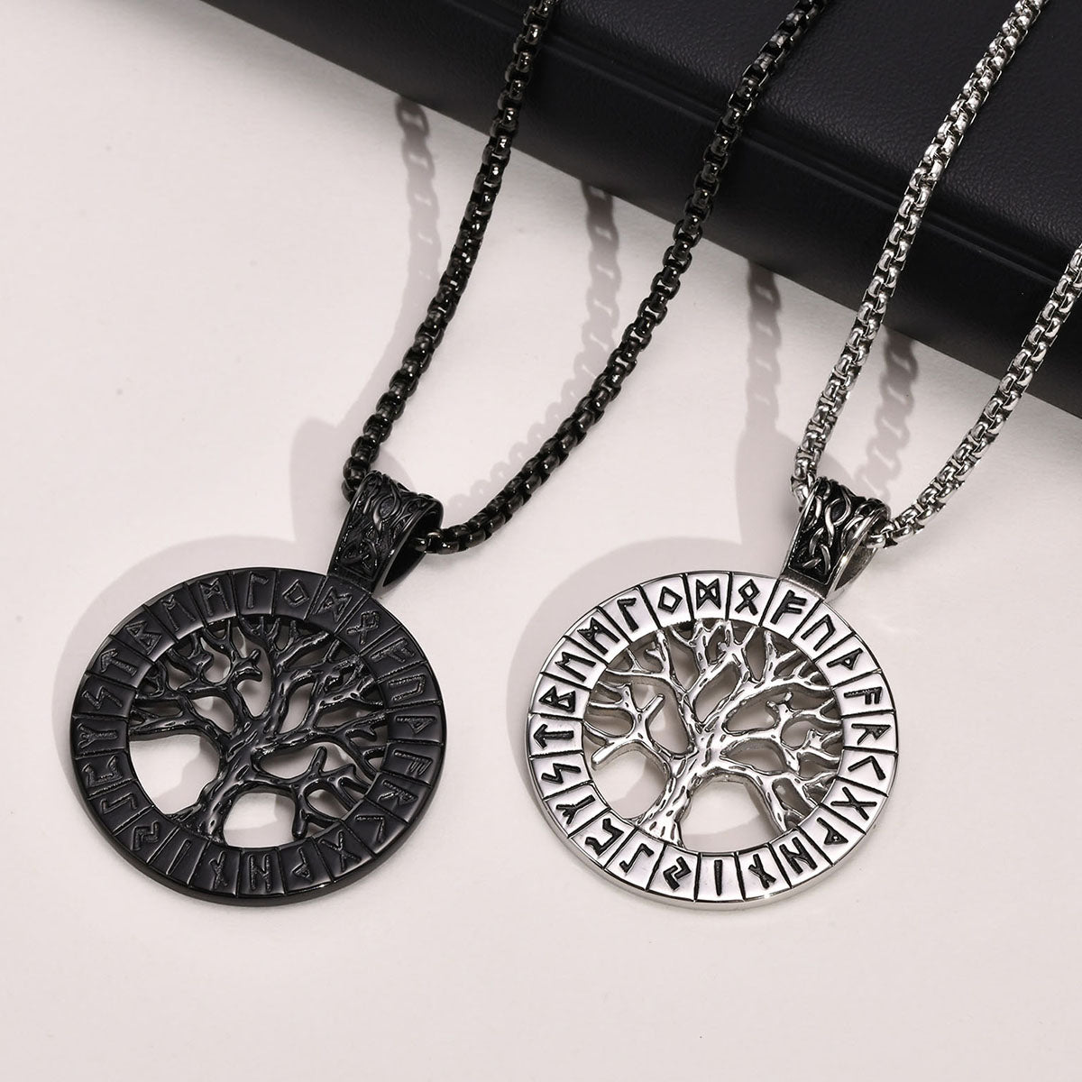 Viking - Rock Punk Men Norse Viking Necklaces Mythology Runes Amulet Jewelry, Stainless Steel The Tree Of Life Pendant Collar