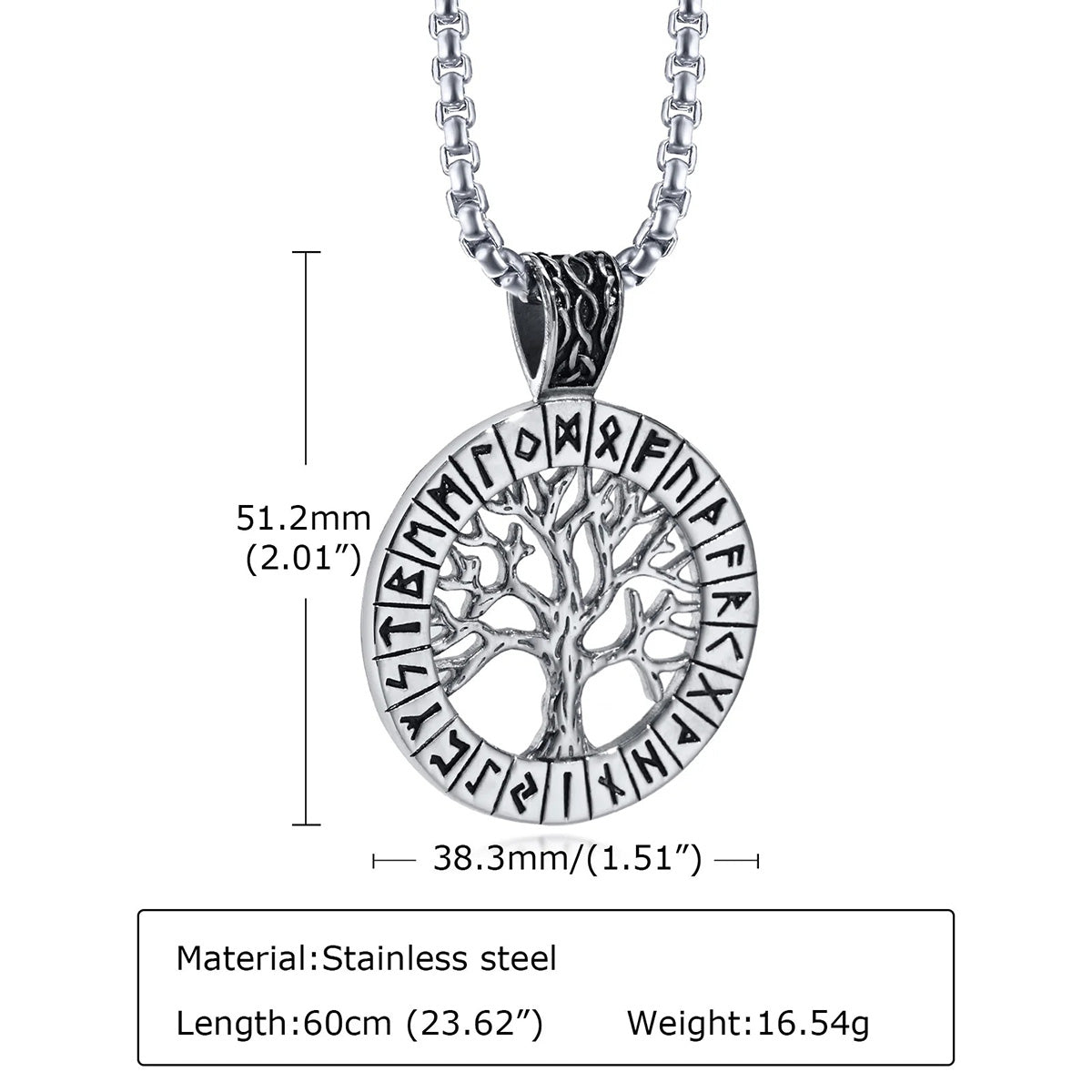 Viking - Rock Punk Men Norse Viking Necklaces Mythology Runes Amulet Jewelry, Stainless Steel The Tree Of Life Pendant Collar