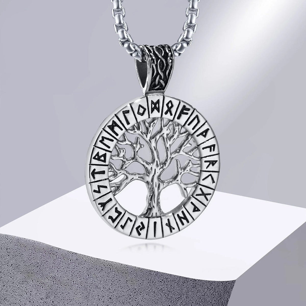 Viking - Rock Punk Men Norse Viking Necklaces Mythology Runes Amulet Jewelry, Stainless Steel The Tree Of Life Pendant Collar