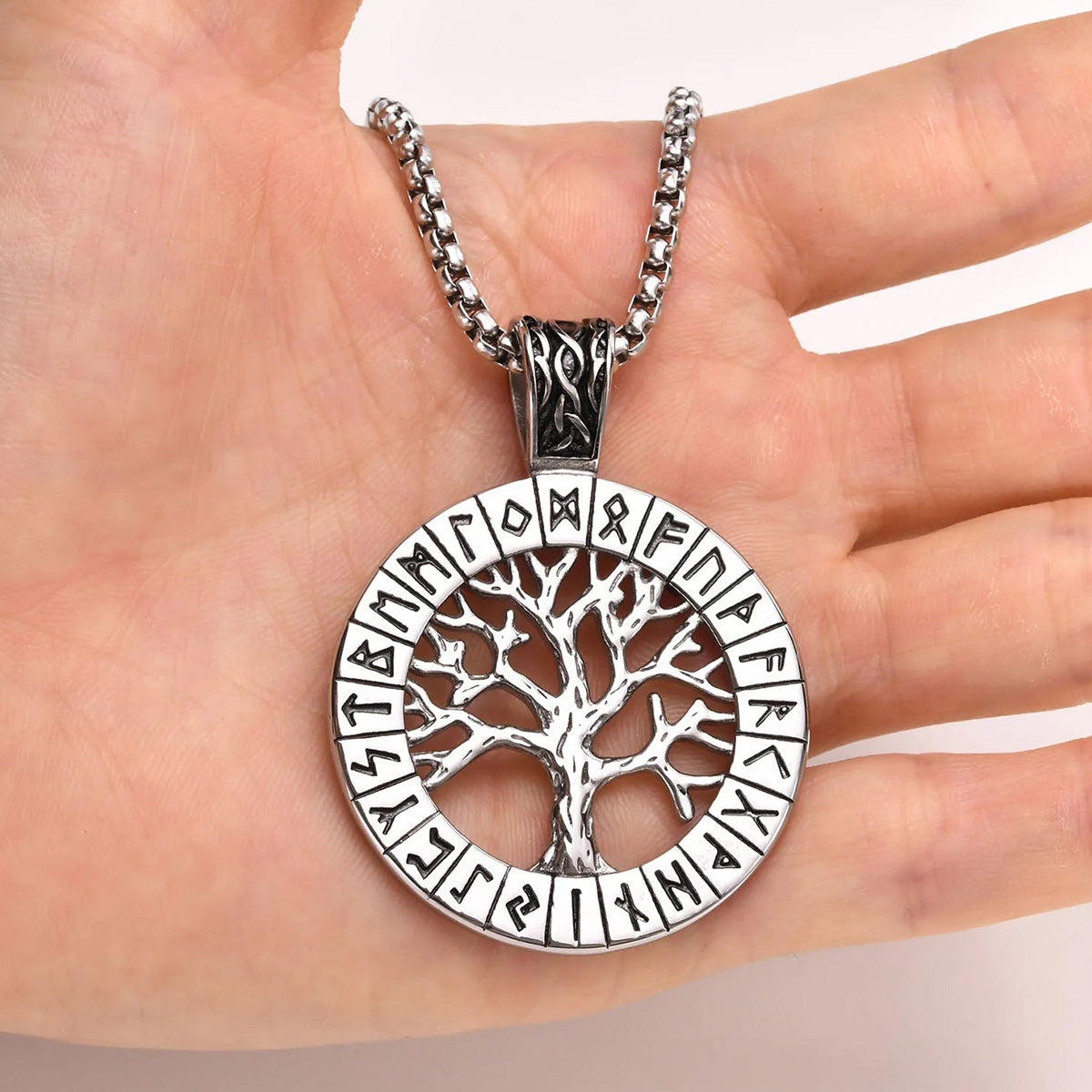 Viking - Rock Punk Men Norse Viking Necklaces Mythology Runes Amulet Jewelry, Stainless Steel The Tree Of Life Pendant Collar