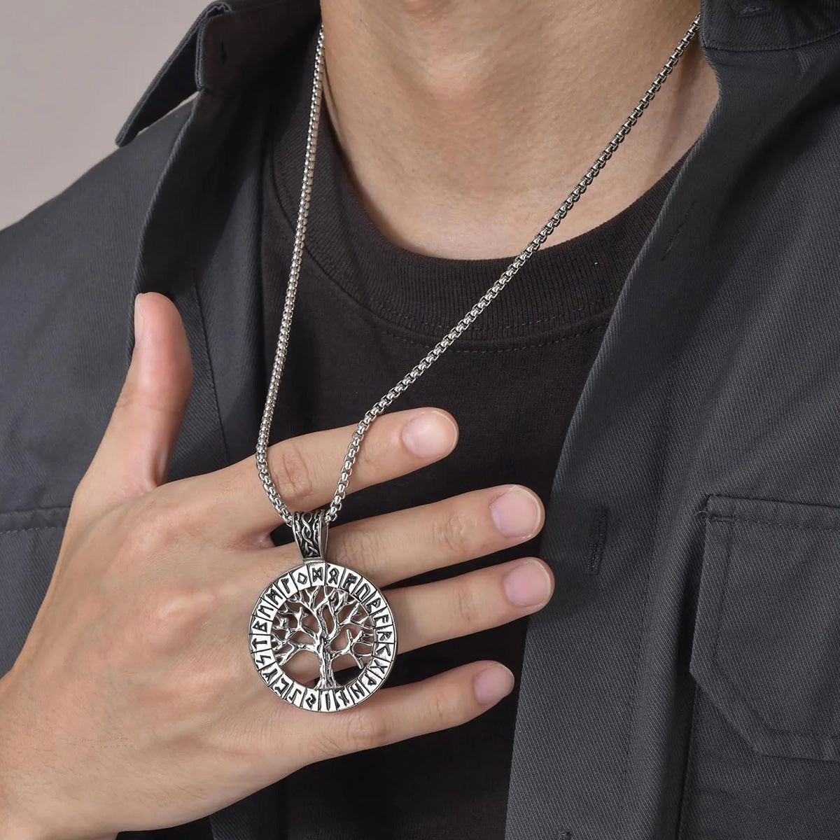 Viking - Rock Punk Men Norse Viking Necklaces Mythology Runes Amulet Jewelry, Stainless Steel The Tree Of Life Pendant Collar
