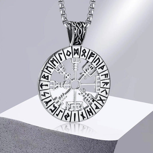 Viking - Viking Compass Necklaces for Men, Stainless Steel Viking - Hollow Sailing Guide Pendant with Box Chain, Nordic Vegvisir Rune Amulet