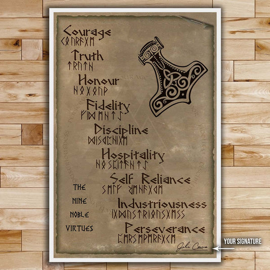 Viking Wall Art - Viking Poster - Viking Canvas - The Nine Noble Virtues - VK001 - Vertical Poster - Vertical Canvas