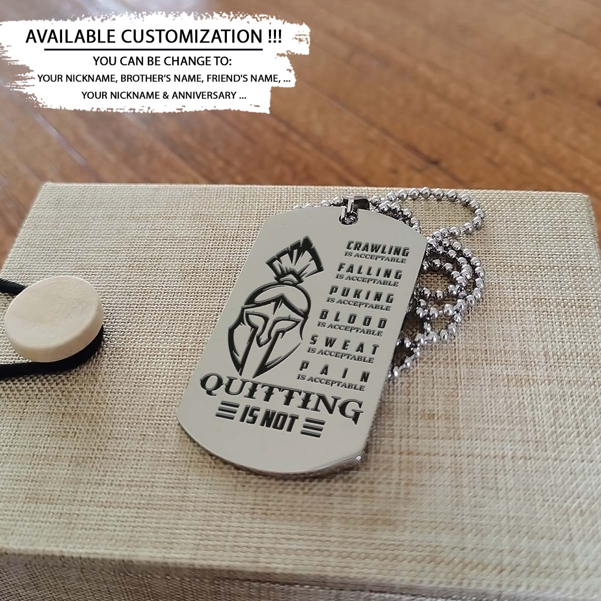 Spartan Dog Tag - Quitting Is Not - Spartan Warrior - Sparta - Leonidas - Gladiator - Spartan Necklace - Engrave Dog Tag