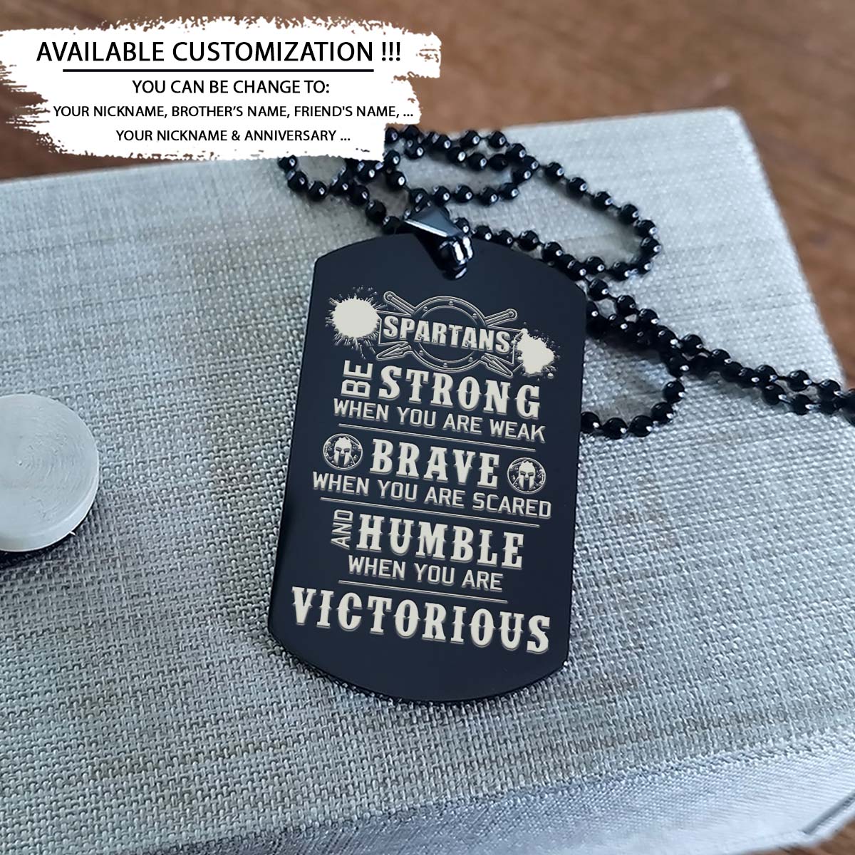 Spartan Dog Tag - Humble When You Are Victorious - Spartan Warrior - Sparta - Leonidas - Gladiator - Spartan Necklace - Engrave Dog Tag
