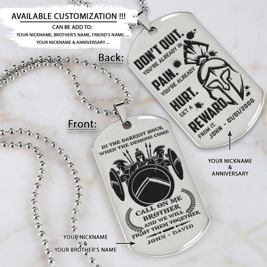 Spartan Dog Tag - Call On Me Brother - Don't Quit  - Spartan Warrior - Sparta - Leonidas - Gladiator - Spartan Necklace - Engrave Dog Tag