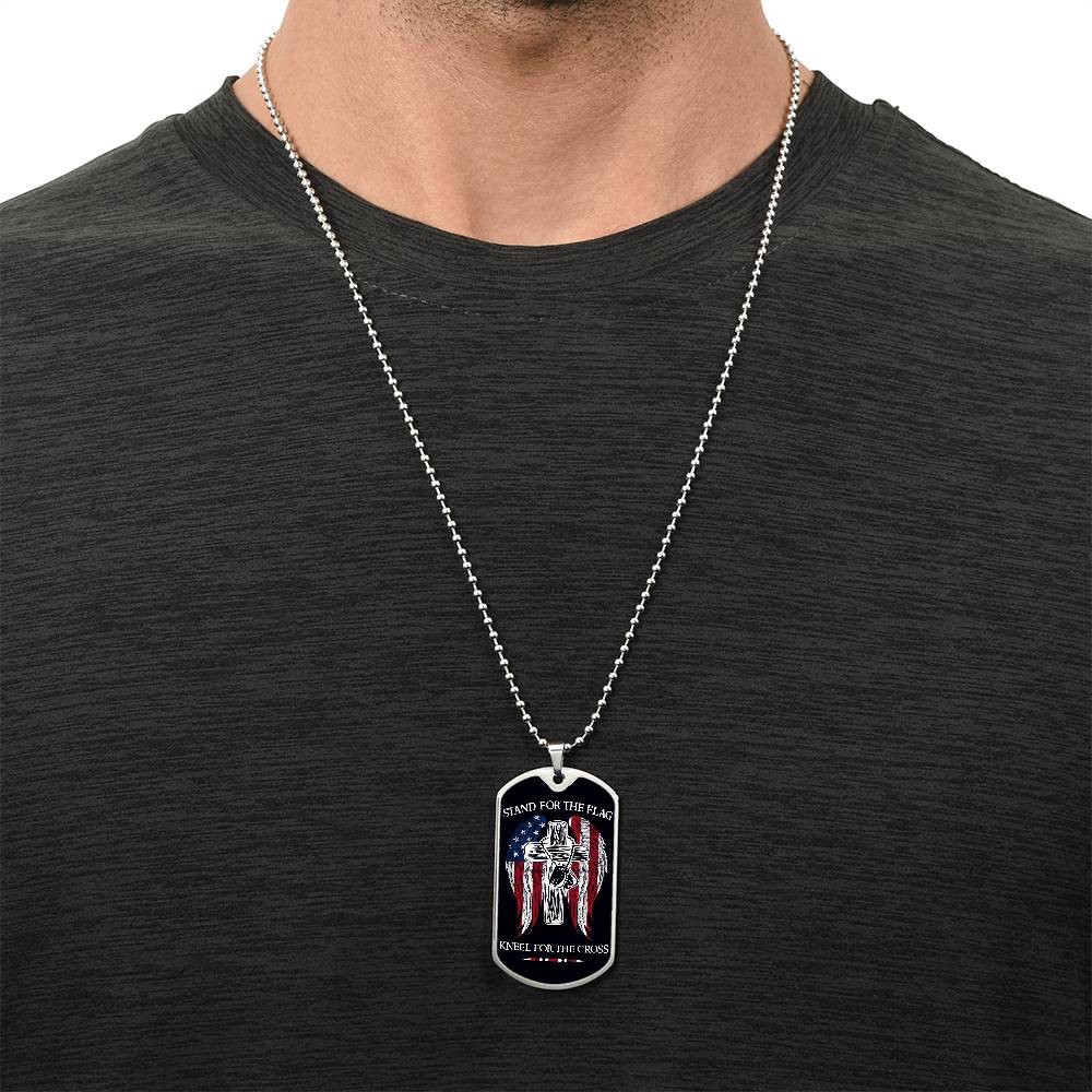 Soldier - Stand For The Flag - Kneel For The Cross - Army - Marine - Black Dog Tag - Soldier Dog Tag - Military Ball Chain - Luxury Dog Tag