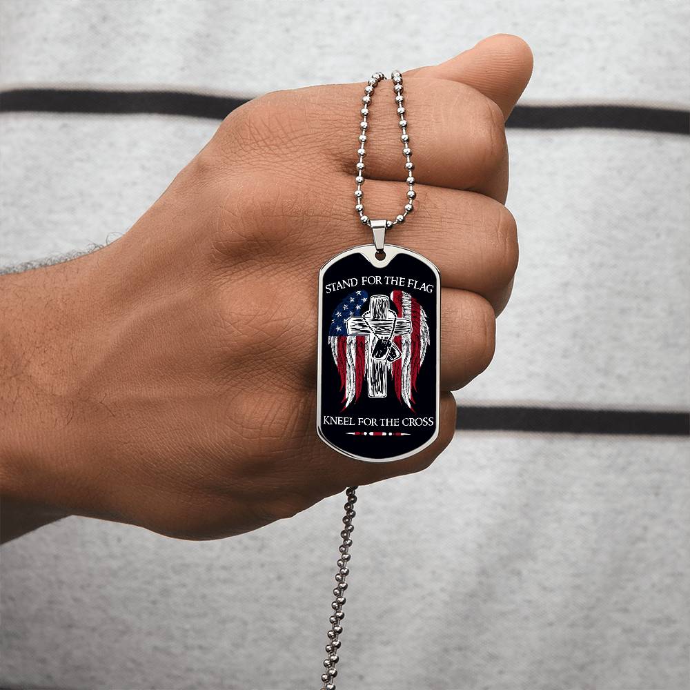 Soldier - Stand For The Flag - Kneel For The Cross - Army - Marine - Black Dog Tag - Soldier Dog Tag - Military Ball Chain - Luxury Dog Tag