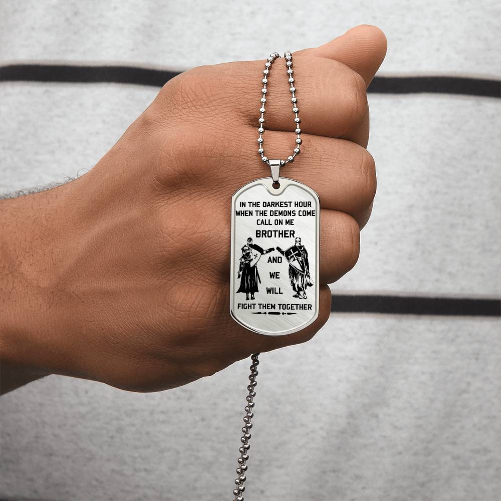 Knight Templar - Call On Me Brother - Knight Templar Dog Tag - Military Ball Chain - Luxury Dog Tag