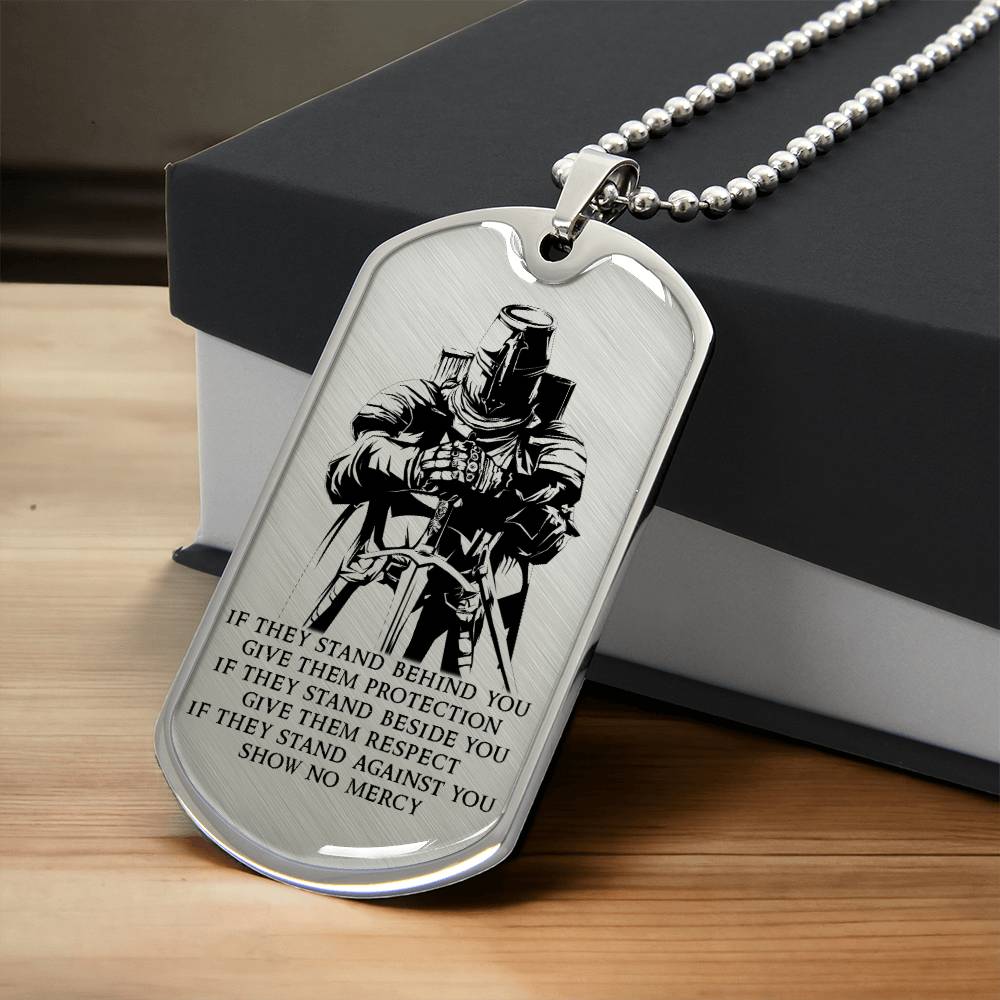 Knight Templar - IF - Show No Mercy - Knight Templar Dog Tag - Military Ball Chain - Luxury Dog Tag