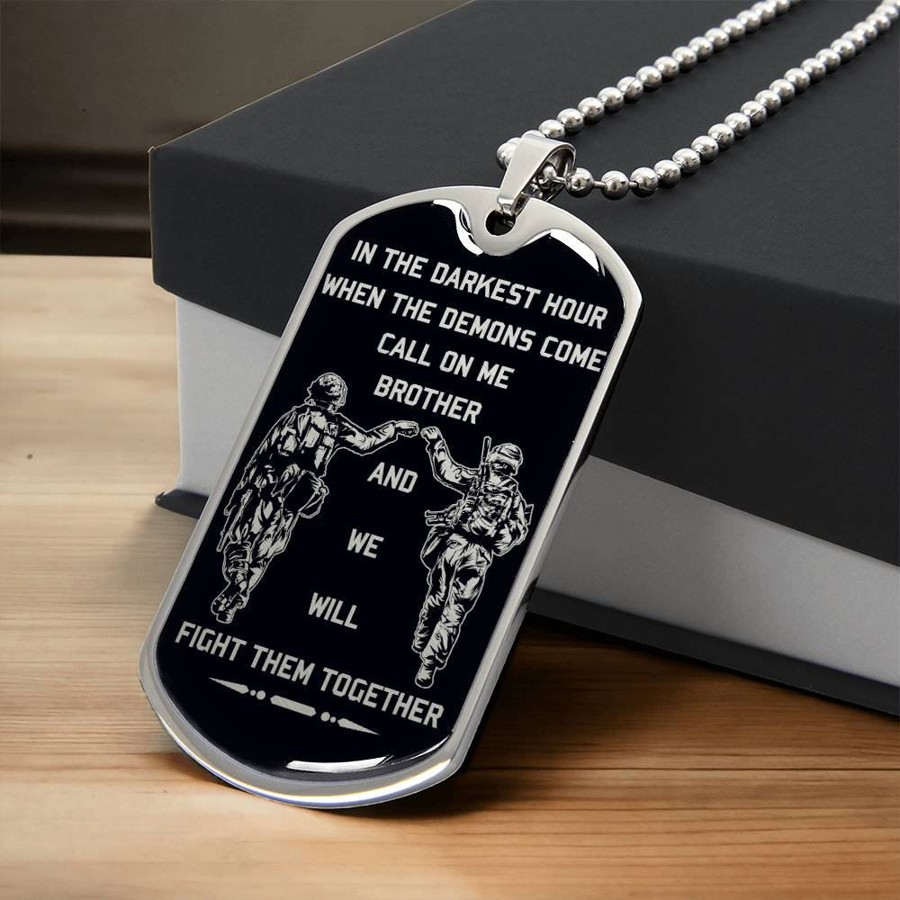 Soldier - Call On Me Brother - Army - Marine - Black Dog Tag - Soldier Dog Tag - Military Ball Chain - Luxury Dog Tag