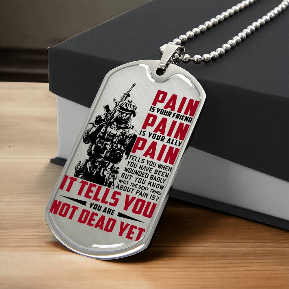 Soldier - PAIN - You Are Not Dead Yet 2 - Army - Marine - Soldier Dog Tag - Military Ball Chain - Luxury Dog Tag