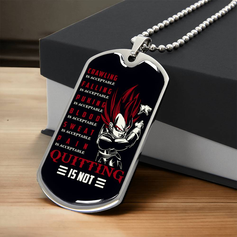 Dragon Ball - Quitting Is Not - Vegeta - Supper Saiyan God - Black Dog Tag - Dragon Ball Dog Tag - Military Ball Chain - Luxury Dog Tag