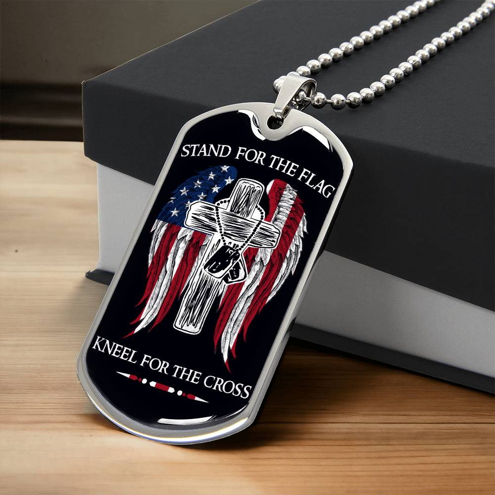 Soldier - Stand For The Flag - Kneel For The Cross - Army - Marine - Black Dog Tag - Soldier Dog Tag - Military Ball Chain - Luxury Dog Tag