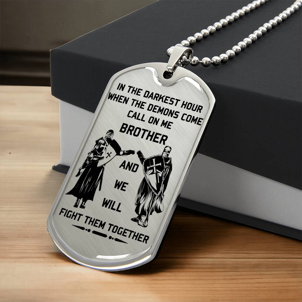 Knight Templar - Call On Me Brother - Knight Templar Dog Tag - Military Ball Chain - Luxury Dog Tag