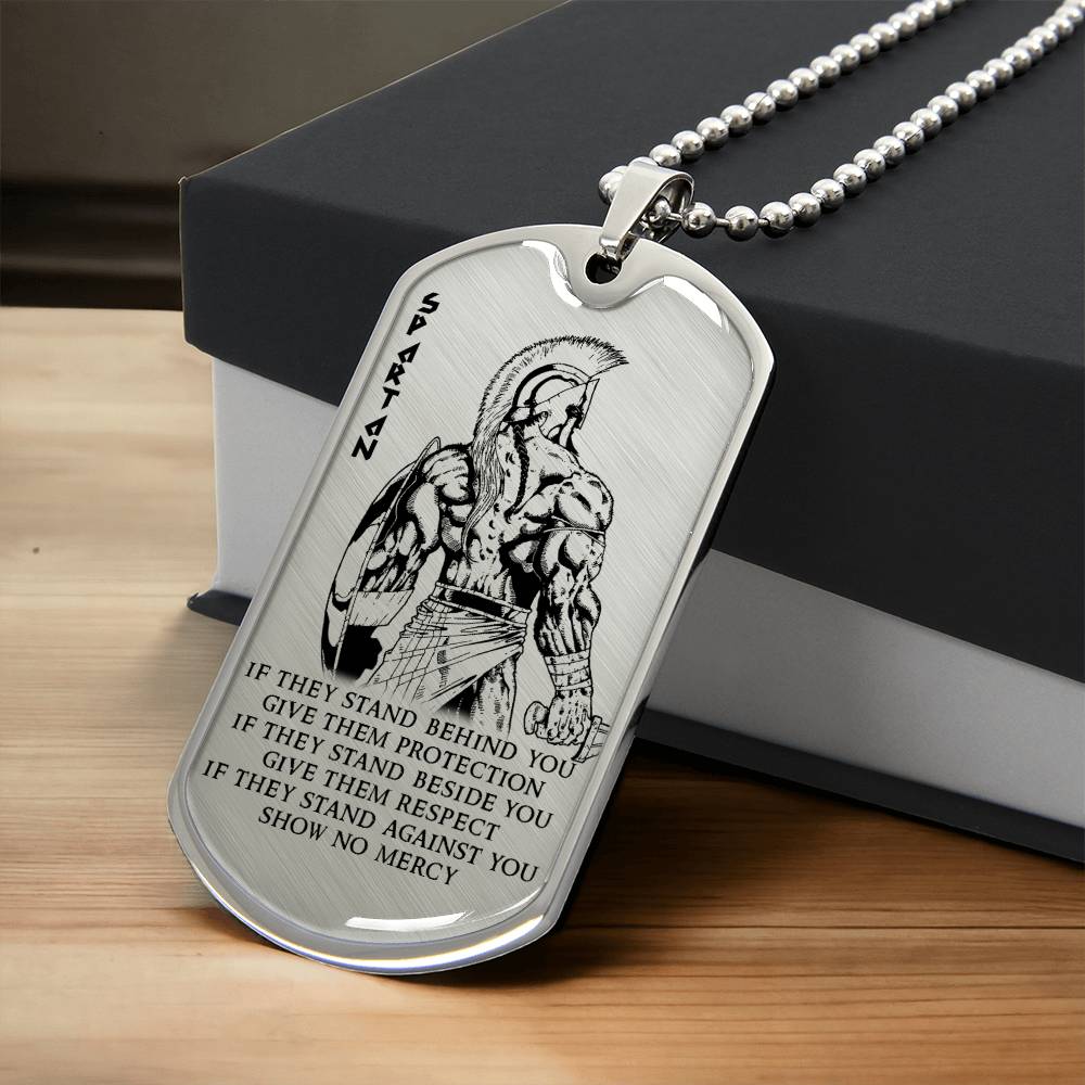 Warrior - IF - Show No Mercy - Sparta - Spartan - Warrior Dog Tag - Military Ball Chain - Luxury Dog Tag