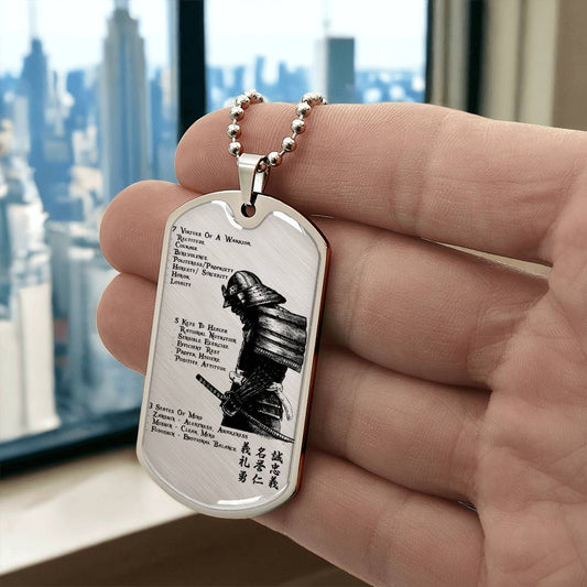 Samurai - 7 5 3 CODE - Bushido - Katana - Ronin - Samurai Dog Tag - Military Ball Chain - Luxury Dog Tag