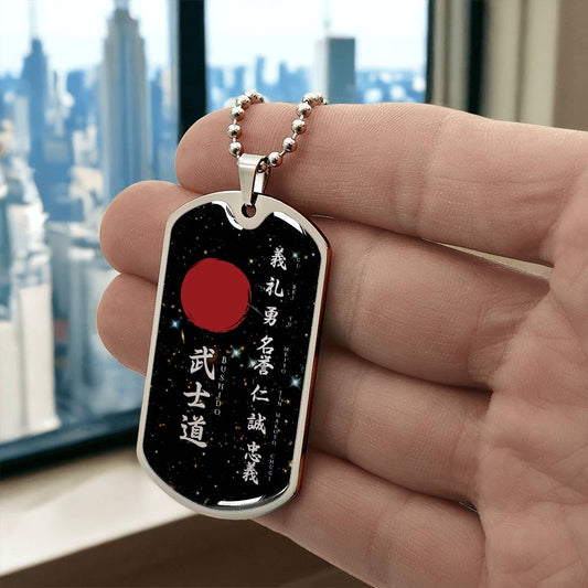 Samurai - The Seven Virtures Of Bushido - Bushido - Katana - Ronin - Galaxy - Black Dog Tag - Samurai Dog Tag - Military Ball Chain - Luxury Dog Tag